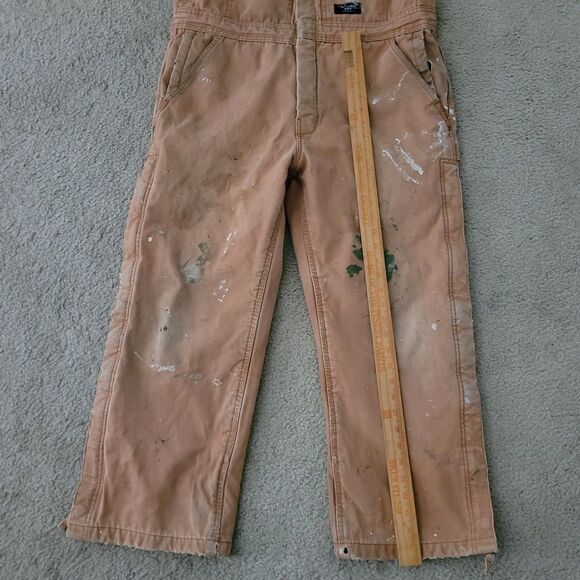 Walls Overalls Mens 36 Tan Thrashed Insulated Distress Paint Splatter Duck Bibs - Picture 8 of 16